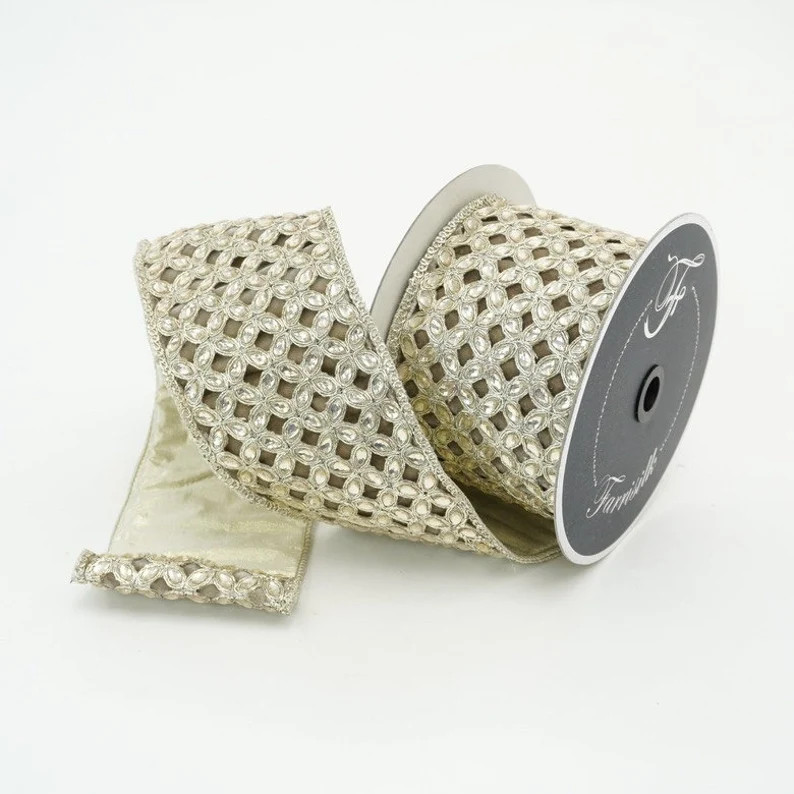 Farrisilk Christmas Flowers Platinum Christmas Ribbon - Etsy | Etsy (US)