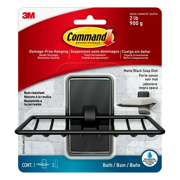 Command Bath Soap Dish, Matte Black, Rust Resistant, For Glass, Tile, Wood, More | Walmart (US)