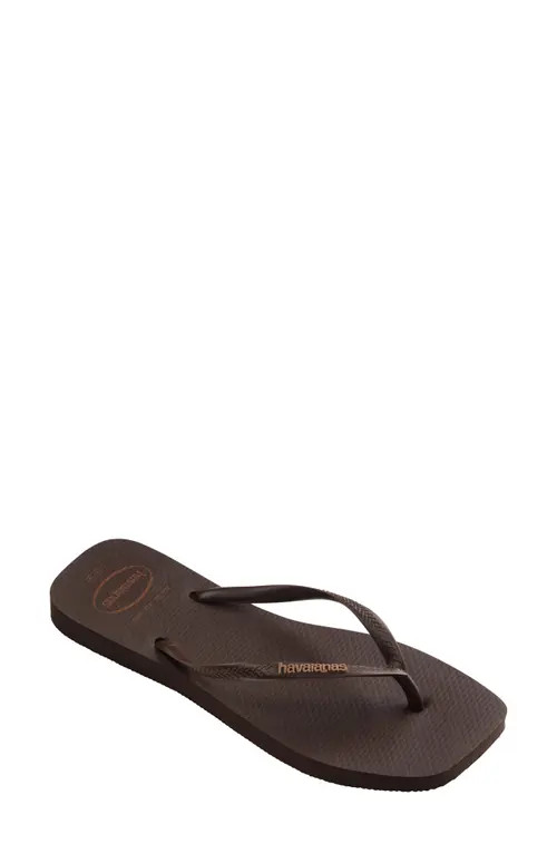 Havaianas Slim Square Logo Flip Flop in Dark Brown at Nordstrom, Size 7 | Nordstrom