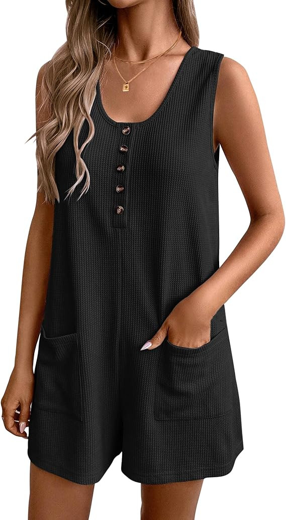 Ekouaer Rompers for Women Summer Shorts Loose Jumpsuit Waffle Casual 2026 Beach Outfits Vacation ... | Amazon (US)