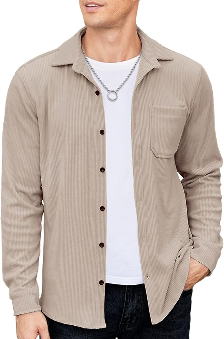 COOFANDY Men's Corduroy Shirt Casual Shacket Long Sleeve Button Down Lightweight Jacket | Amazon (US)
