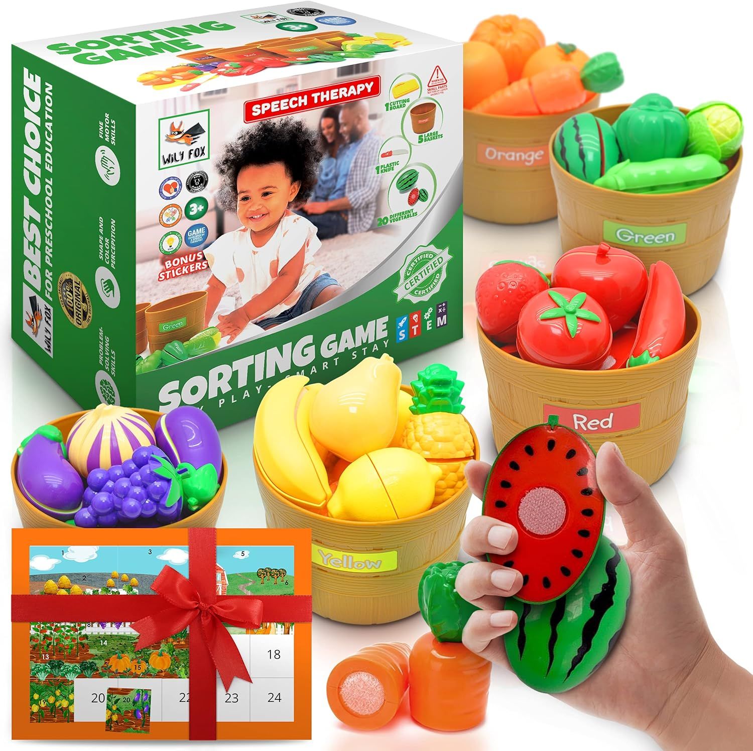 Wily Fox USA Farmers Market Color Sorting Set Play Food Sets for Kids Kitchen Toddler Learning To... | Amazon (US)