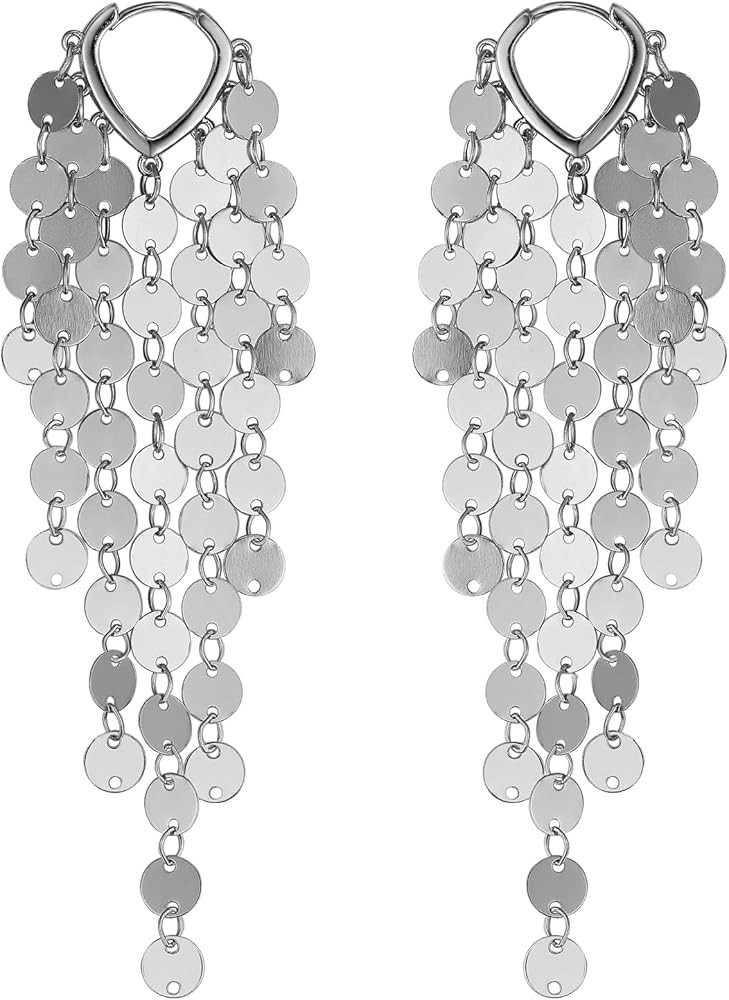Sequin Metal Tassel Earrings Disc Tassel for Women 18K 14K Gold Plated Trendy Dainty Earrings Lig... | Amazon (US)