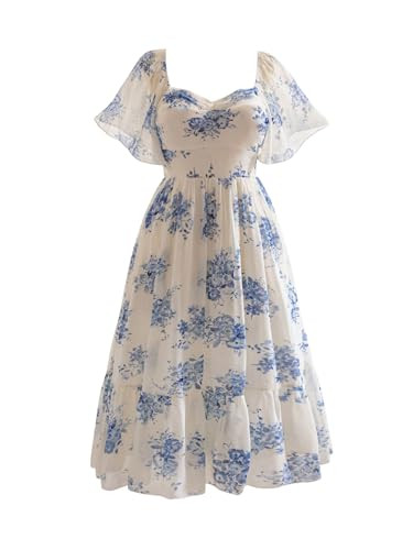 MakeMeChic Women's Plus Size Dress Floral Square Neck Short Sleeve A Line Shirred Boho Maxi Dress... | Amazon (US)