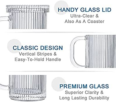 Amazon.com | Lysenn Clear Glass Coffee Mug - Classic Vertical Stripes Tea Mug - Elegant Coffee Cu... | Amazon (US)