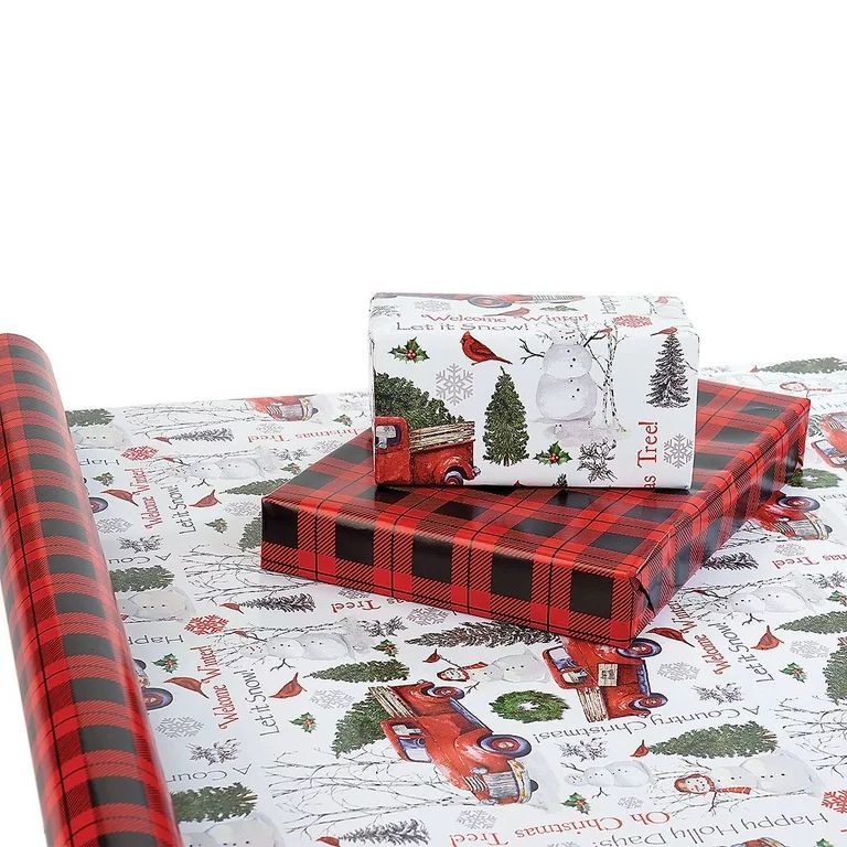 Current Truck Snowman Trees Double-Sided Jumbo Rolled Holiday Gift Wrap Paper - 23" x 32', 61 Sq ... | Walmart (US)