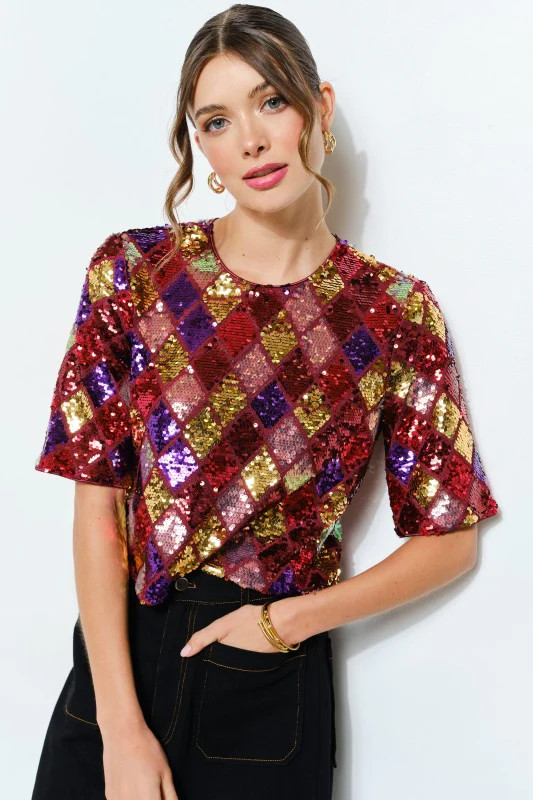 Multicolor Diamond Pattern Sequin Top | Shop.app