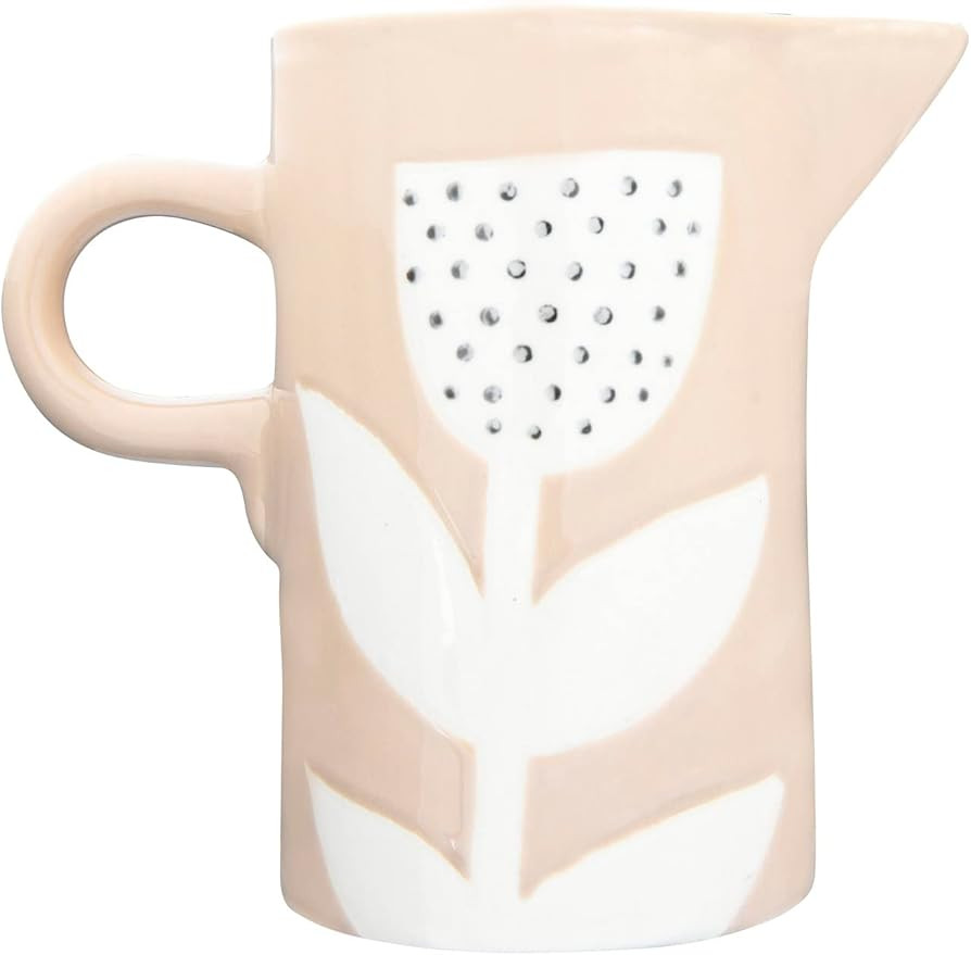 Creative Co-op DF2724 24 oz. Stoneware Hand-Painted Flower Design Pitcher, Tan | Amazon (US)