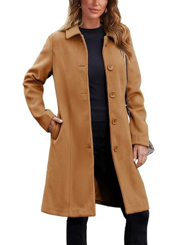 UANEO Womens Pea Coat Faux Wool Single Breasted Long Trench Coat Peacoat Dress Coat Winter (Caramel-XXL) | Amazon (US)