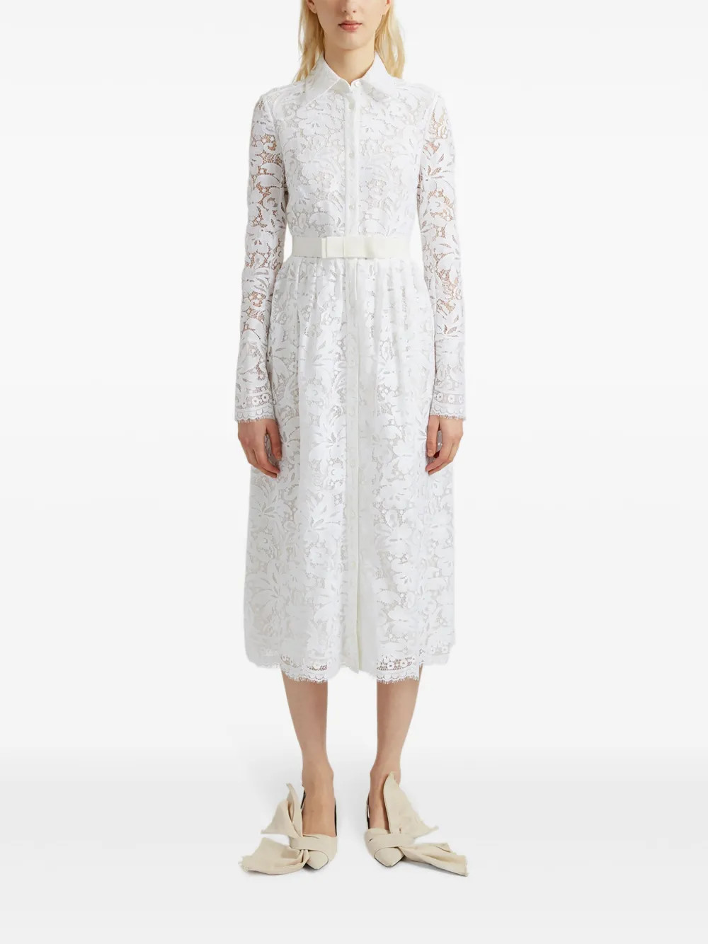 ERDEM Corinne Belted Lace Shirt Dress | Neutrals | FARFETCH | Farfetch Global