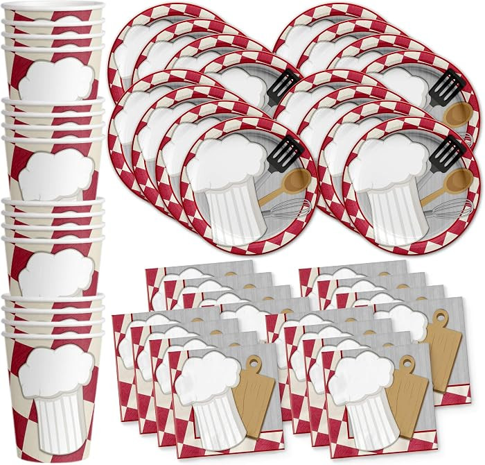 Chef Cooking Birthday Party Supplies Set Plates Napkins Cups Tableware Kit for 16 | Amazon (US)