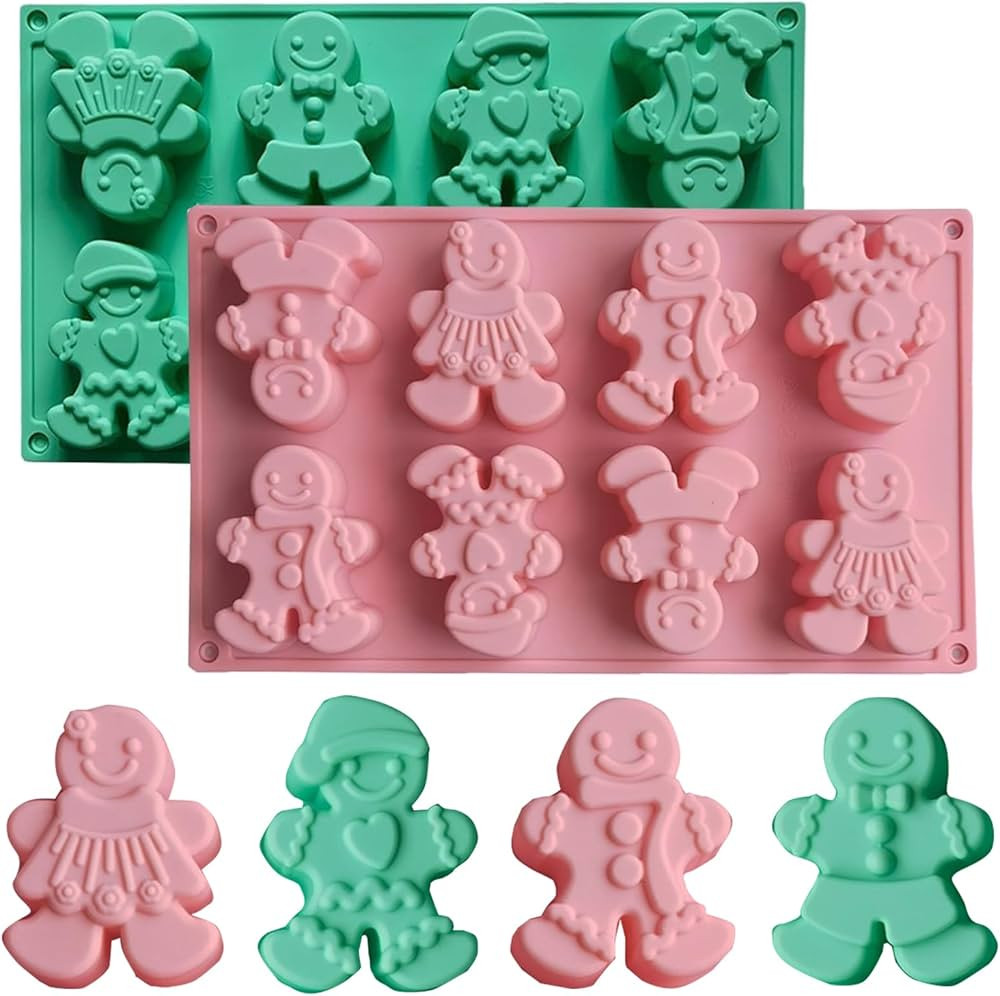 2 Pack Gingerbread Man Silicone Mold, 6 Cavity Christmas Silicone Cake Molds, Christmas Silicone ... | Amazon (US)