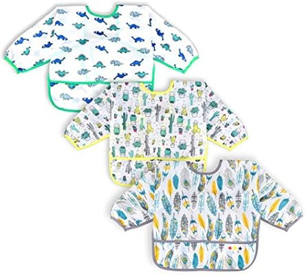 3 Pcs Long Sleeved Bib Set | Baby Waterproof Bibs with Pocket Bundle | Toddler Bib with Sleeves a... | Amazon (US)