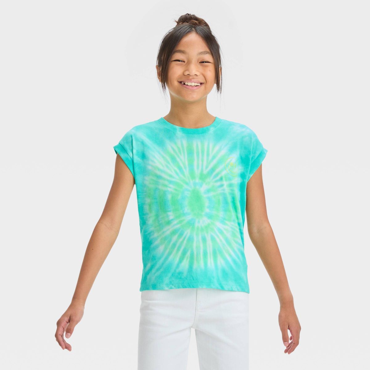 Girls' Short Sleeve Tie-Dye Graphic T-Shirt - Cat & Jack™ Turquoise Green L | Target