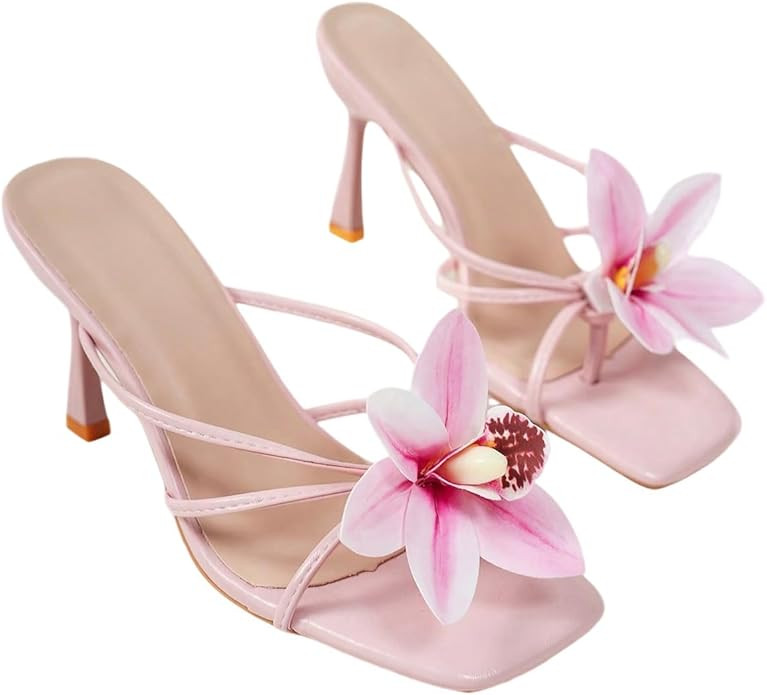 MakeMeChic Women's Open Toe Floral Kitten Heels Flower Summer Beach Sandals | Amazon (US)