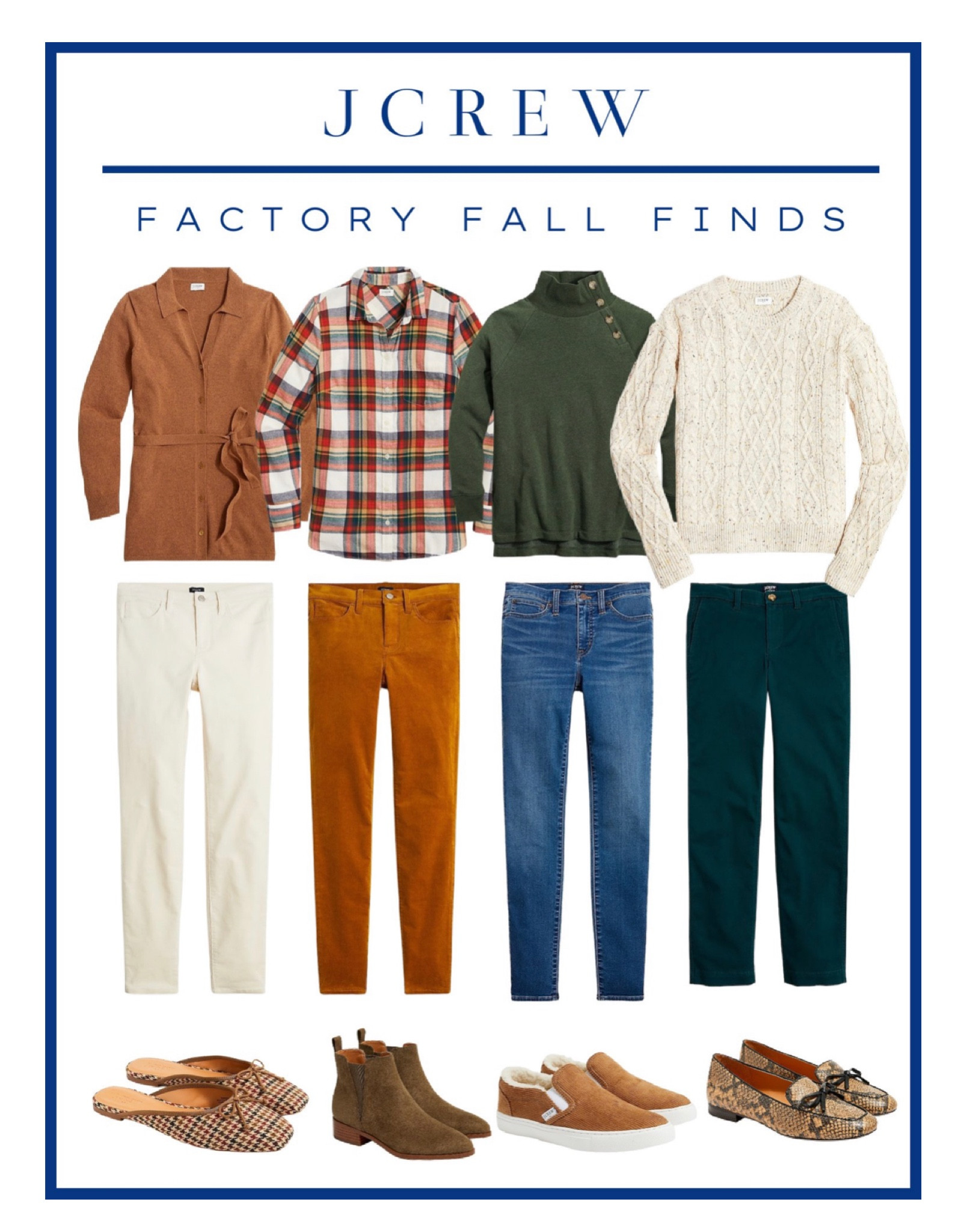 New favorites to get you ready for fall 🍁 The cords and jeans come in tall lengths too 🙌🏻 on sale 🙌🏻

#preppystyke #talljeans #tallcords #tallwomen #jcrew #jcrewfactory #fishermansweater #huntergreenpants #corduroypantswomens #flannelshirt #camelsweater

#LTKSeasonal #LTKunder100 #LTKshoecrush