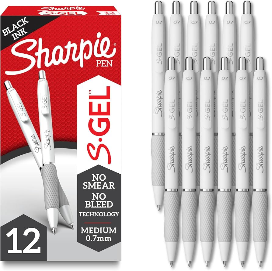 Sharpie S-Gel Gel Pens, Pearl White Body, Black Ink, Medium Point (0.7mm), 12 Count - For Journaling, Writing, Note-Taking, School, Office Supplies | Amazon (US)