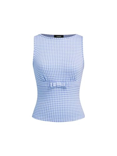 CIDER Gingham Tops for Women Plaid Going Out Tops Sleeveless Cute Tank Bow Summer Shirt | Amazon (US)