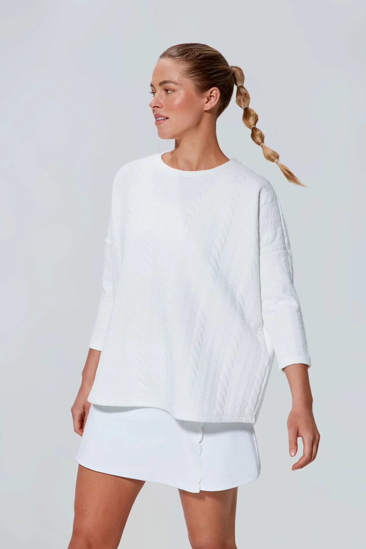 White Cable Quilted Crewneck Pullover | Tuckernuck (US)