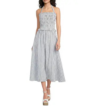 Sugarlips Petite Size Striped Halter Square Neck Sleeveless Smocked Poplin Midi Dress | Dillard's | Dillard's