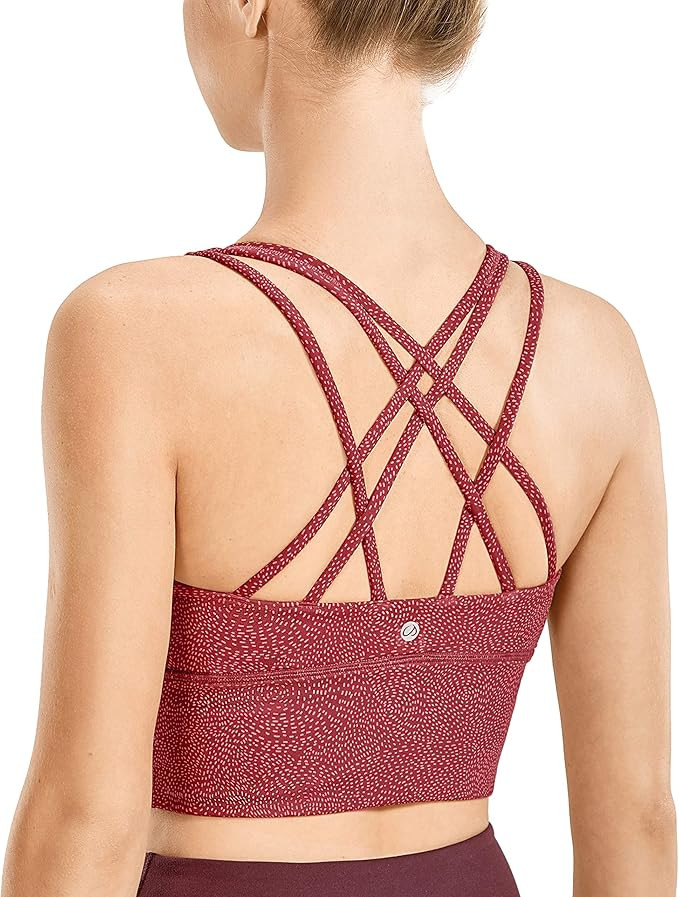 CRZ YOGA Women's Strappy Longline Sports Bras - Wirefree Padded Medium Impact Workout Crop Tank T... | Amazon (US)