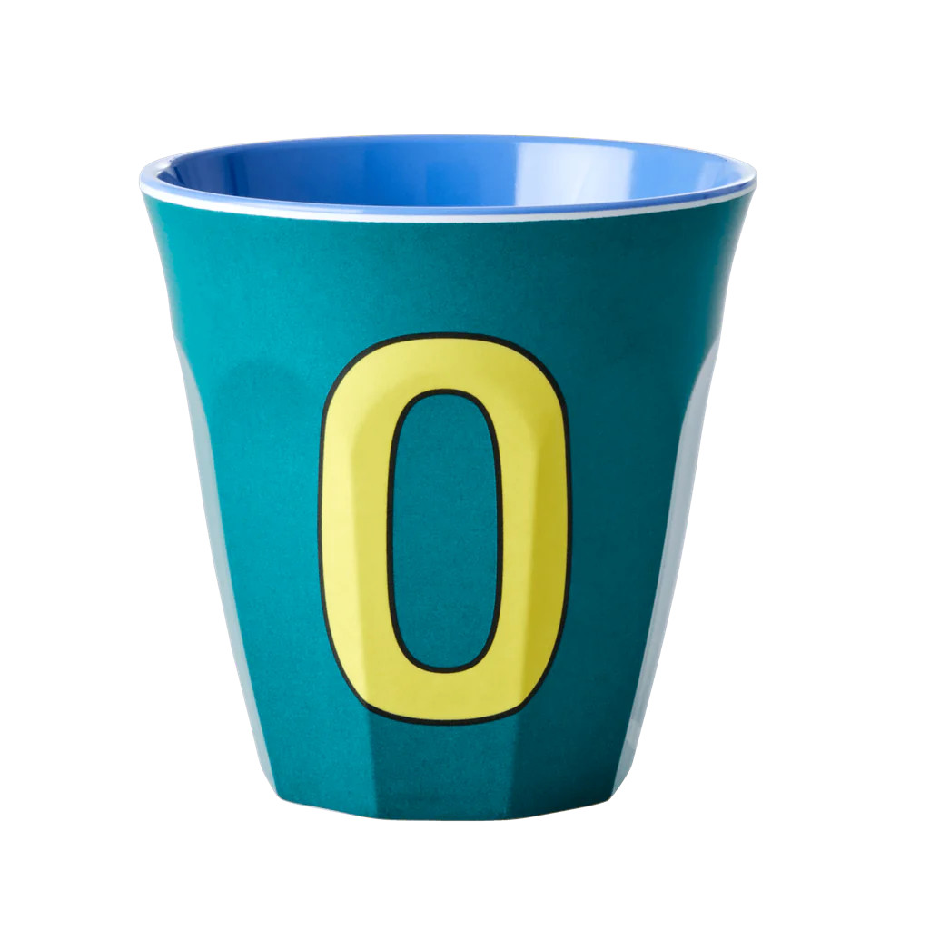 Melamine Cup - Medium with Alphabet in Bluish Colors | Letter O | Rice By Rice