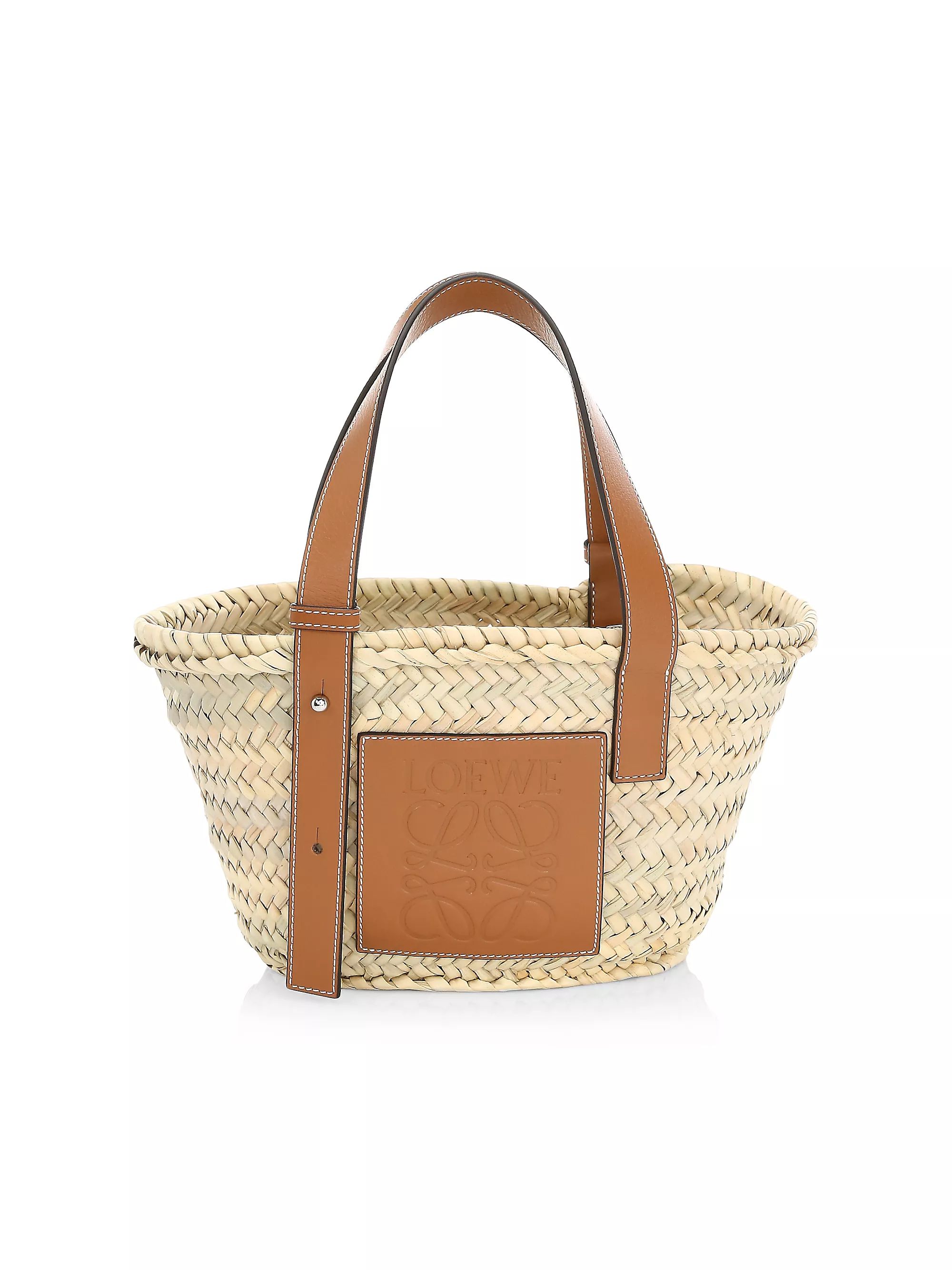 Shop LOEWE Small Leather-Trimmed Woven Basket Bag | Saks Fifth Avenue | Saks Fifth Avenue