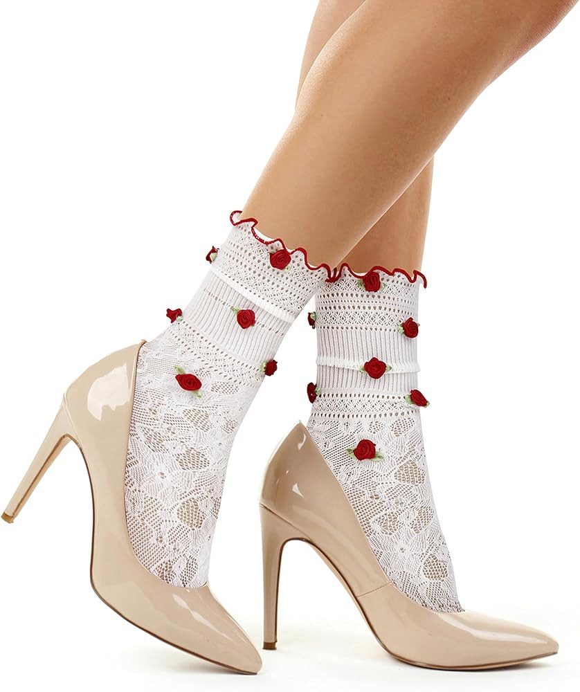 Benefeet Sox Womens Ruffle Socks with 3D Flower Girls Cute Mesh Frilly Socks Lettuce Edge Decorat... | Amazon (US)