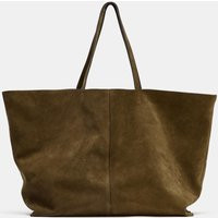 Zara - Maxi Split Leather Shopper Bag - Women - Khaki Green - Women | Zara US