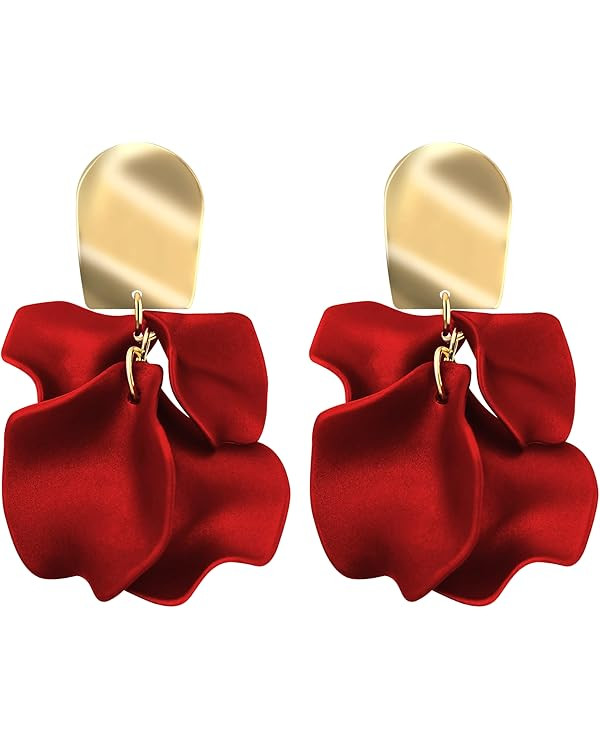 Konikit Acrylic Rose Petal Earrings Dangle Exaggerated Flower Earrings Drop Statement Floral Tass... | Amazon (US)