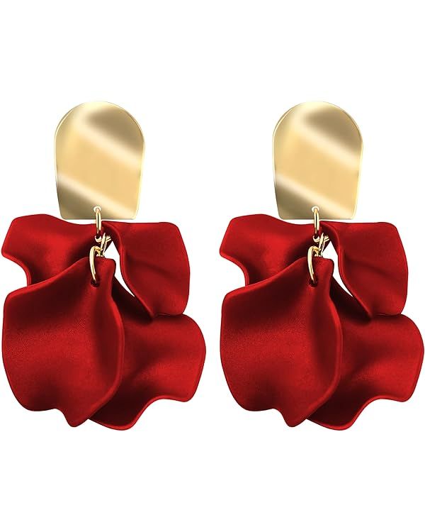 Konikit Acrylic Rose Petal Earrings Dangle Exaggerated Flower Earrings Drop Statement Floral Tass... | Amazon (US)