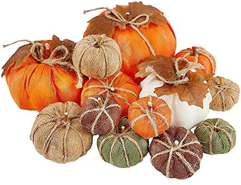 winemana Thanksgiving Decorations Artificial Pumpkins, Set of 12 Mixed Sizes Burlap Pumpkin with ... | Amazon (US)
