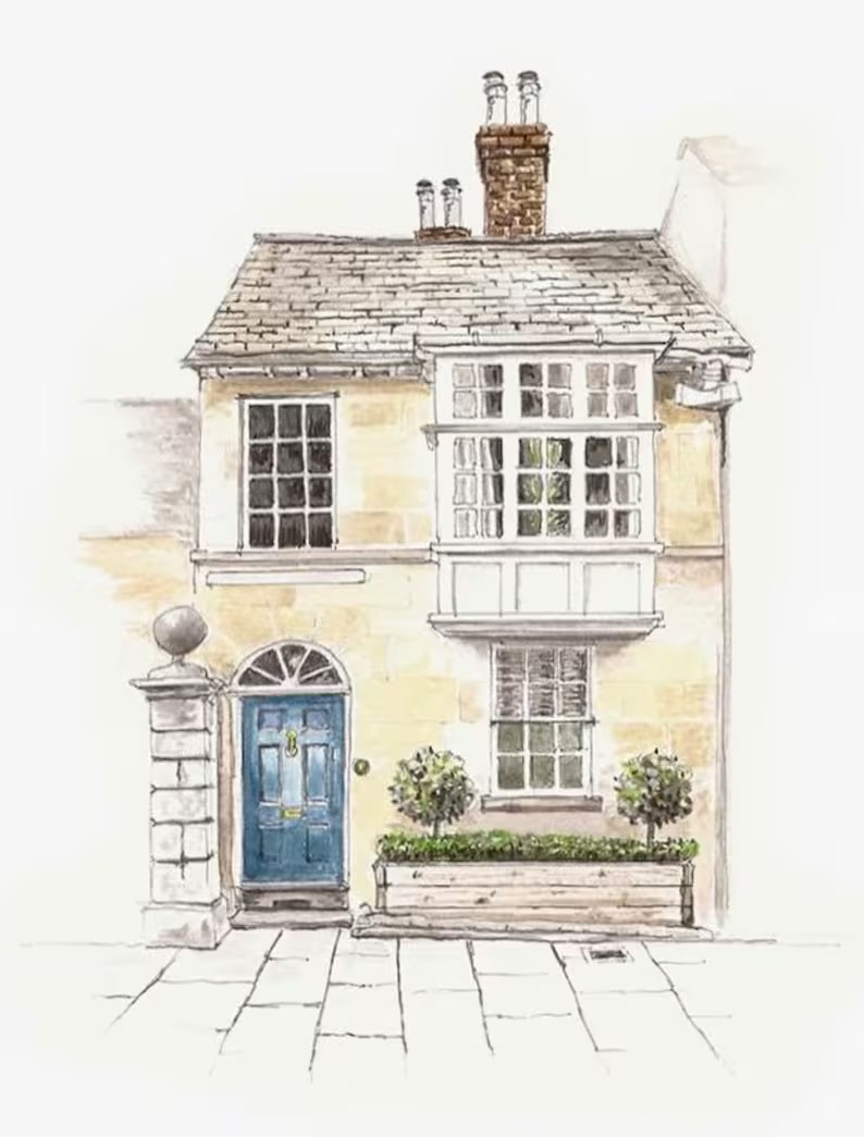 CUSTOM Hand Drawn Hand Painted Original Watercolour Painting House Portrait Housewarming Gift Fir... | Etsy (US)