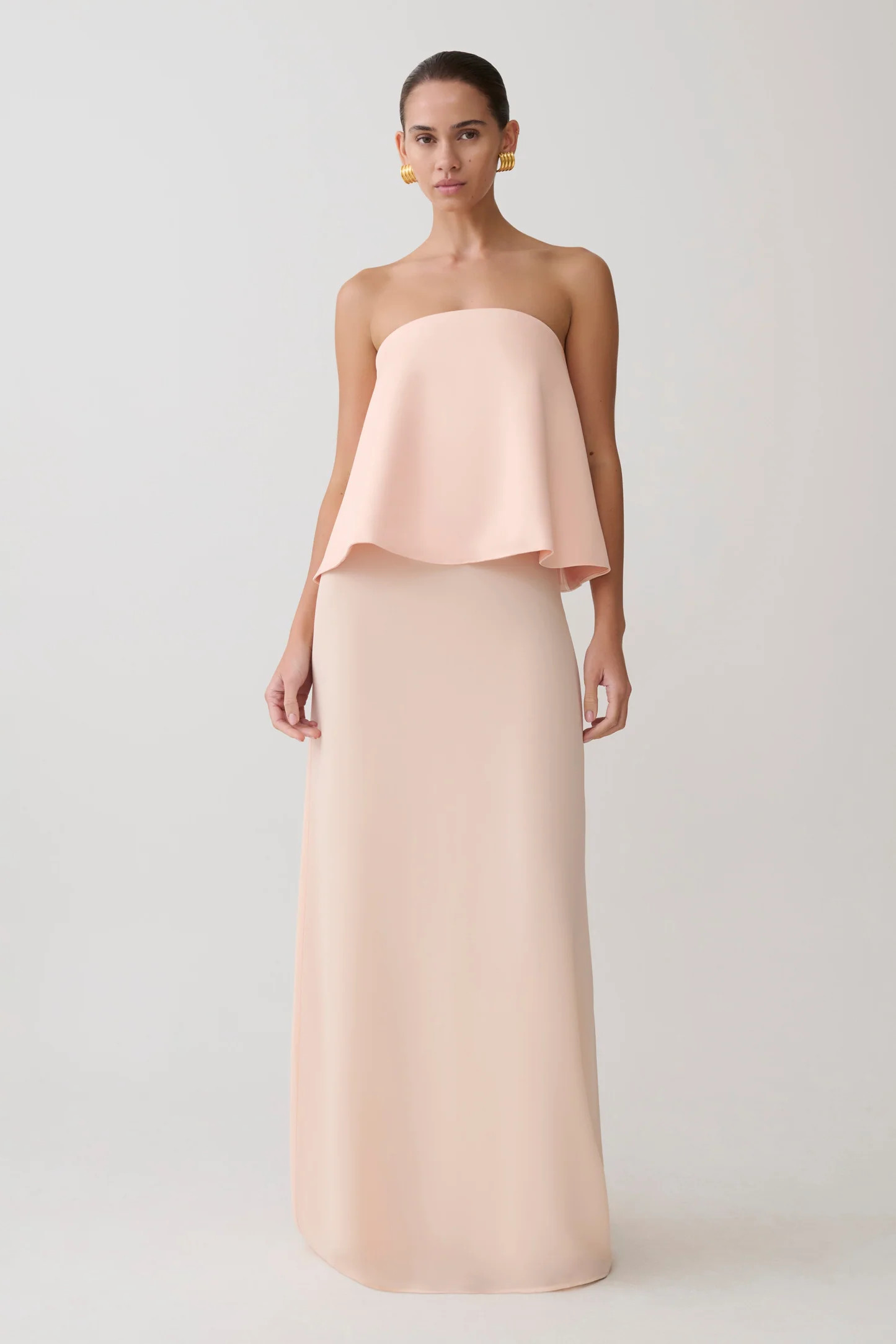 Satin Strapless Maxi Dress - Peach | MESHKI US