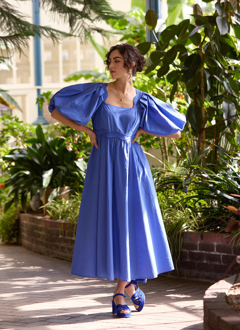 Stella Puff Sleeve Midaxi Dress - Blue | Joanie