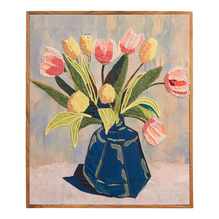 Tulip Floral Bouquet Embroidered Textile Framed Wall Art | World Market