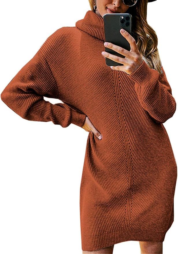 Miessial Women's Oversized Loose Sweater Mini Dress Comfy Knit Elasticity Sweater Dress | Amazon (US)