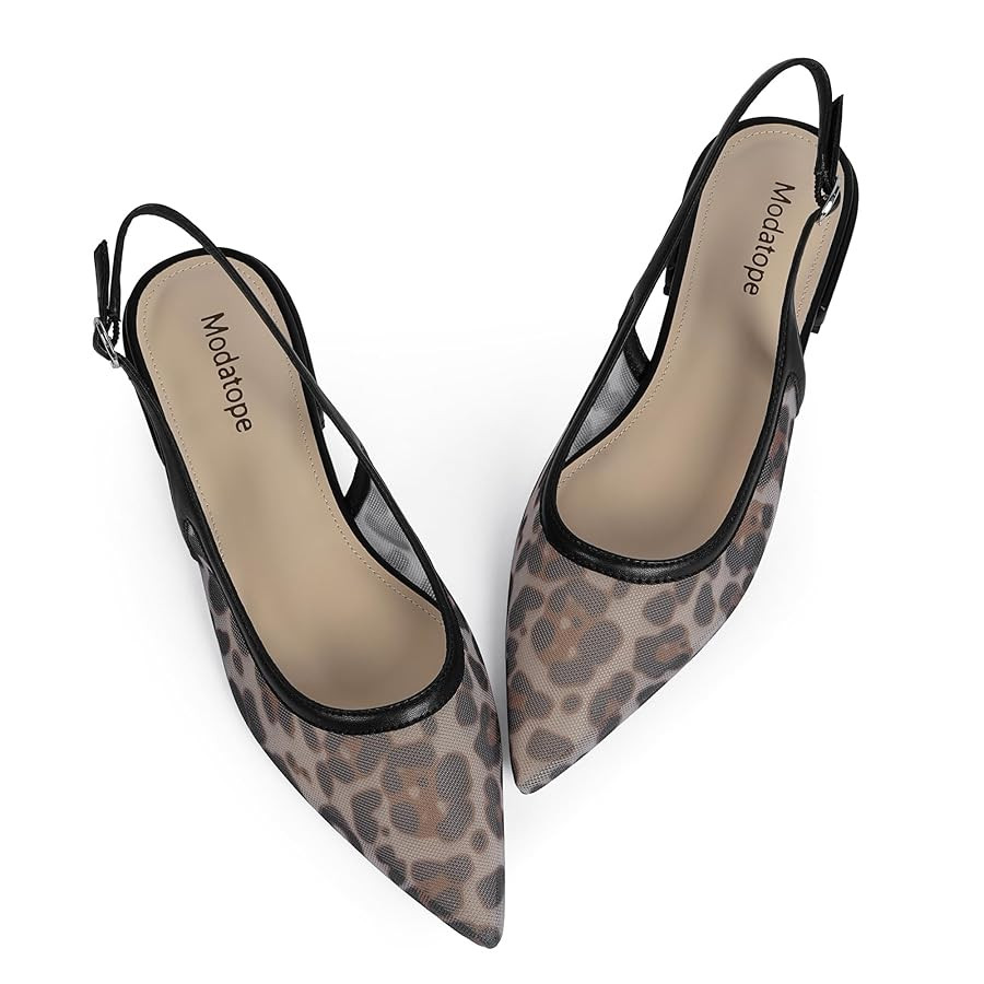 Modatope Slingback Flats for Women Pointed Toe Ballet Flats Classic Low Heel Sandals Dress Shoes | Amazon (US)