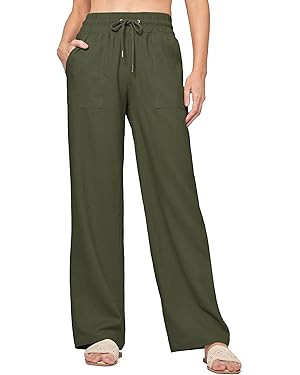 Willit Women Linen Pants Wide Leg Casual Palazzo Pants Cotton Linen Lounge Beach Summer Pants wit... | Amazon (US)