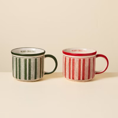 15 fl oz 2pk Mug Merry Christmas Red/Green Striped - Hearth & Hand™ with Magnolia | Target