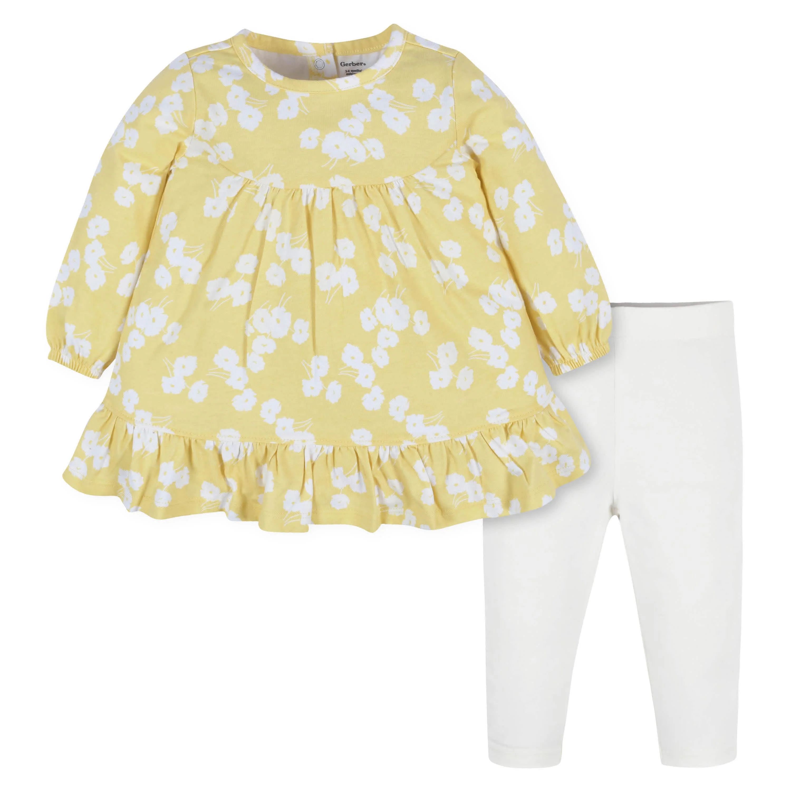 2-Piece Baby & Toddler Girls Golden Flowers Long Sleeve Dress & Leggings Set | Gerber Childrenswear