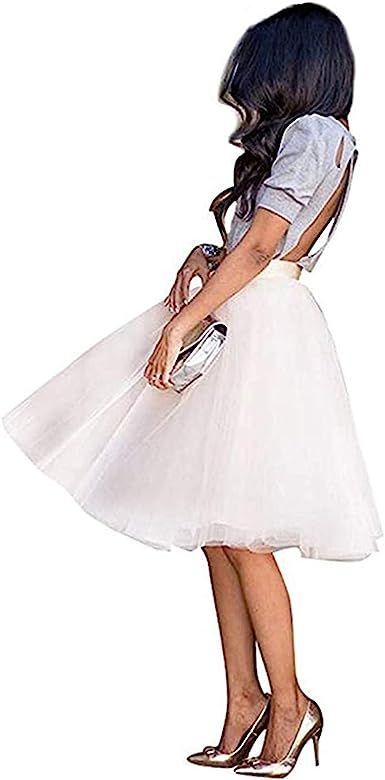 WEISIPU Women's 6 Layer Short A Line Elastic Waistband Tutu Tulle Prom Princess Midi Dance Skirt ... | Amazon (US)