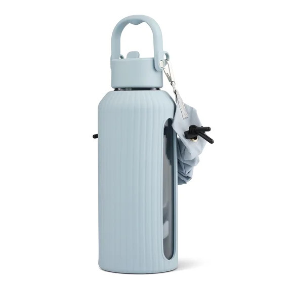 Mary Lawless Lee x TAL 32oz Glass Vista Water Bottle with Ribbed Sleeve and Strap, Blue | Walmart (US)