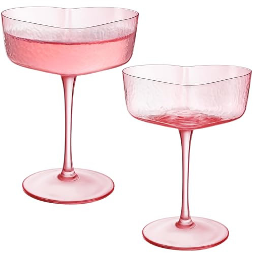Singhoow 2 Pcs Valentine's Day Heart Shaped Goblet 20 oz Pink Martini Glasses Cocktail Cups for Wedding Anniversary | Amazon (US)