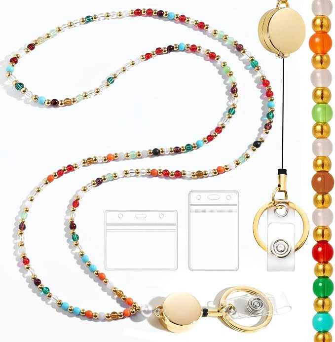 Lanyards for Id Badges and Keys for Women Teacher - Colorful Beaded Card Holders | Amazon (US)