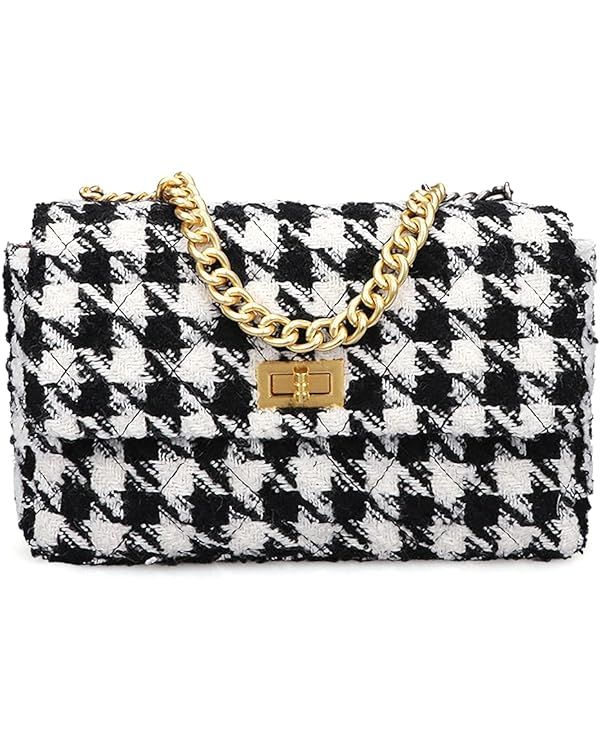 BERTY·PUYI PU Leather Black And White Houndstooth Ladies Shoulder Bag Autumn And Winter Fashion ... | Amazon (US)