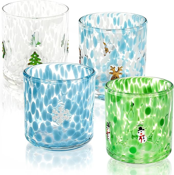 4 Pcs Christmas Icon Glass Cups, 16 oz Reindeer, Christmas Tree, Snowman Icon Juice Drinking Fall... | Amazon (US)