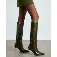 River Island Womens Green Patent Skinny Heel Knee High Boots | River Island UK & IE