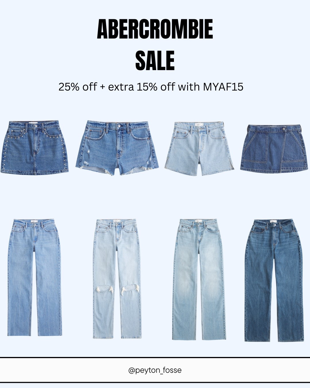 Abercrombie sale denim favs. 25% off plus 15% off with code MYAF15

#LTKSaleAlert