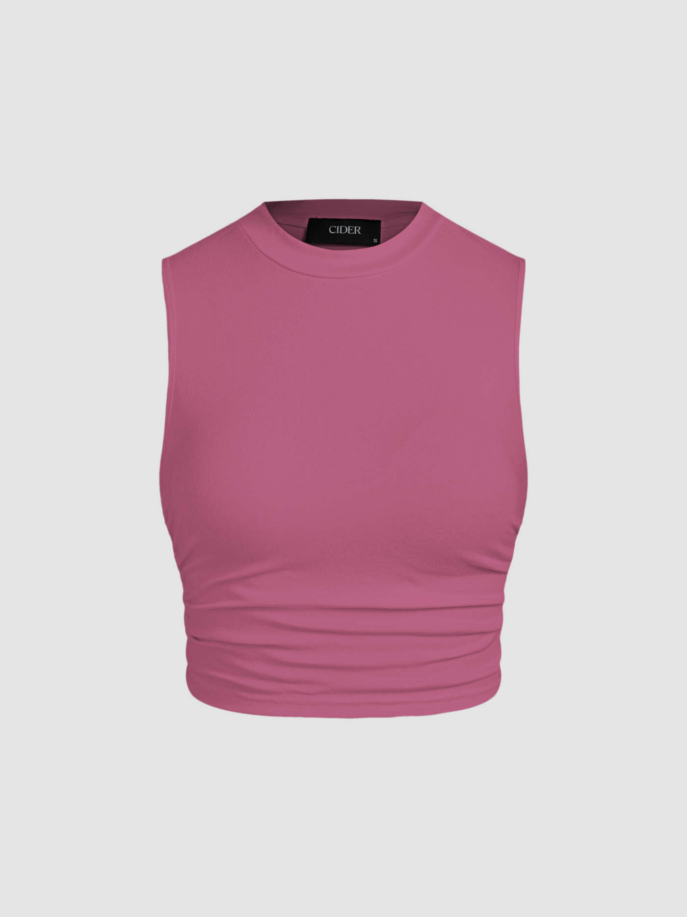 Round Neckline Solid Sleeveless Ruched Crop Top | Cider